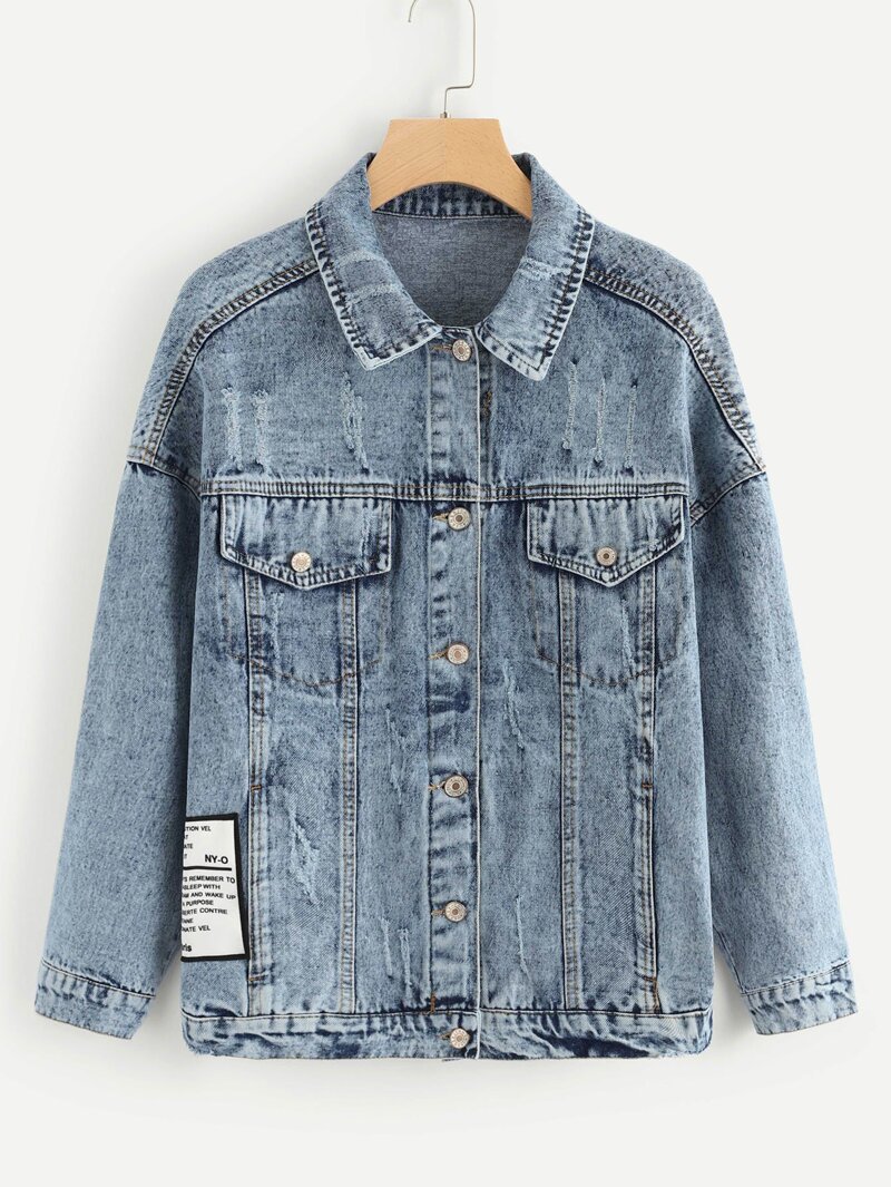 

Letter Print Back Denim Jacket, Blue