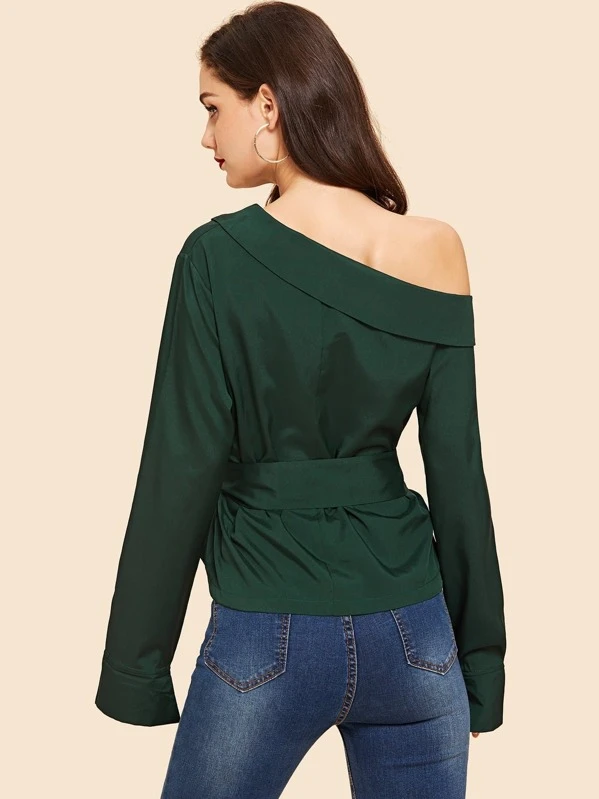 Blusa con hombro descubierto y lazo en la cintura | Mode de Blusa con un hombro descubierto y lazo | SHEIN ES | Lazos