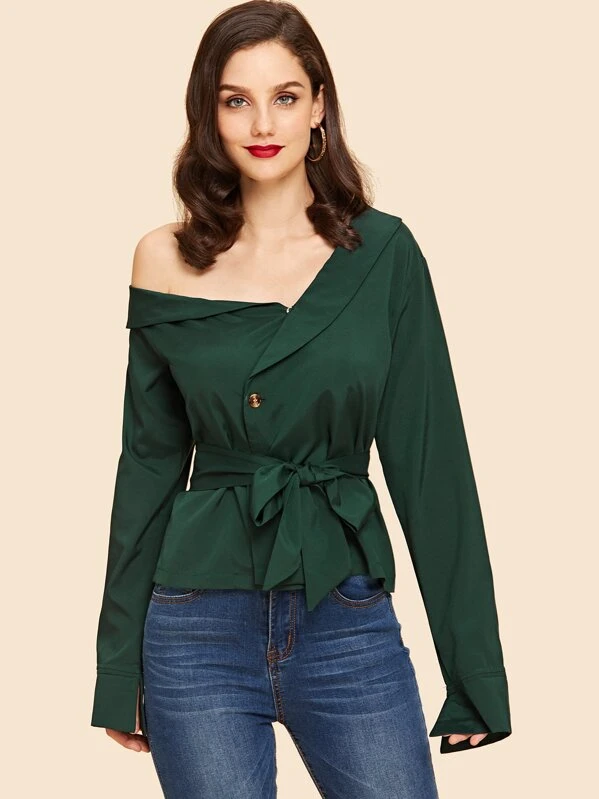 Blusa con hombro descubierto y lazo en la cintura | Mode de Blusa con un hombro descubierto y lazo | SHEIN ES | Lazos