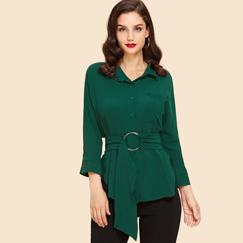 

Pocket Patch Ring Belt Shirt, Green