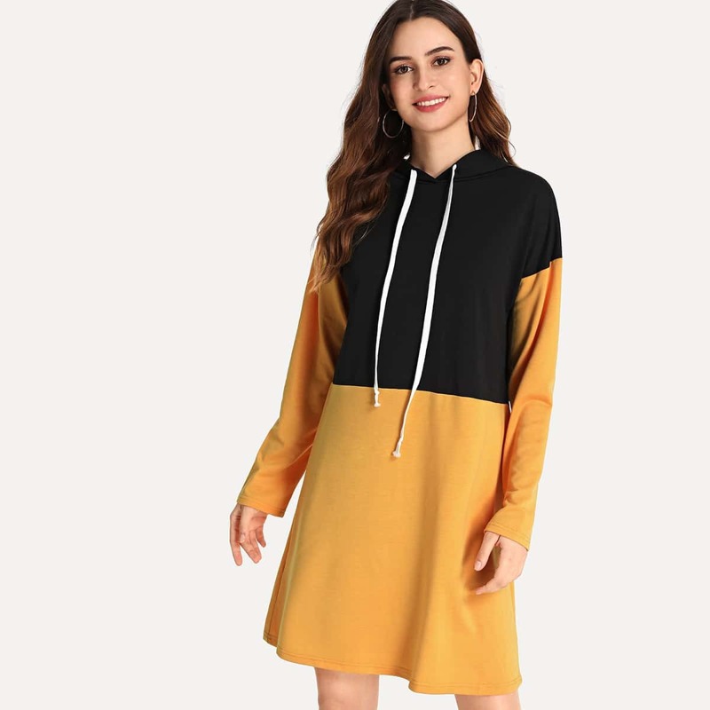 

Drawstring Two Tone Hoodie Dress, Multicolor