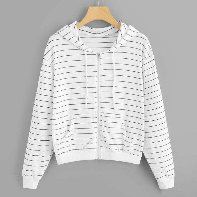 

Pocket Front Striped Jacket, Black and white