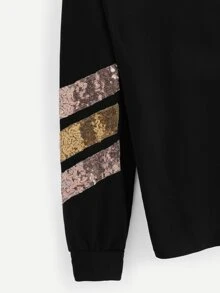 Contrast Striped Sequin Tee - Black - View 4