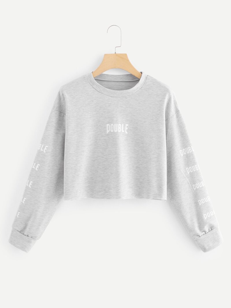

Letter Print Crop Sweatshirt, Grey