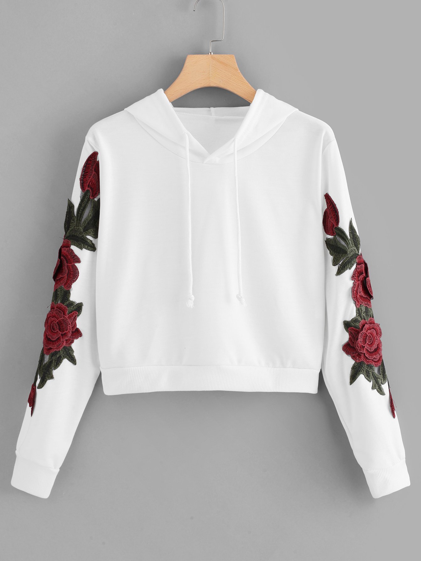 floral embroidered applique hoodie