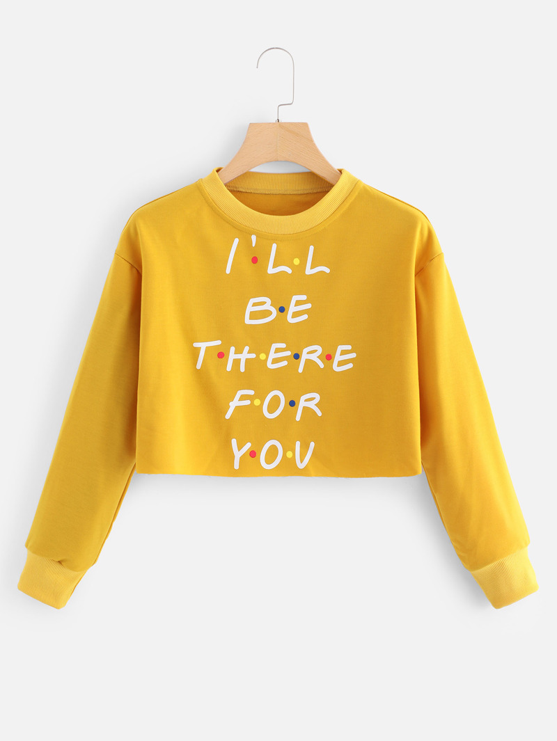 

Slogan Print Crop Sweatshirt, Yellow