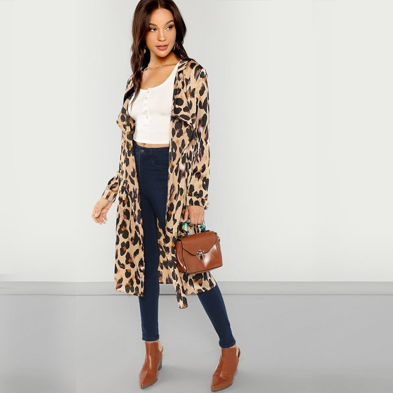 

Leopard Print Open Front Coat, Multicolor
