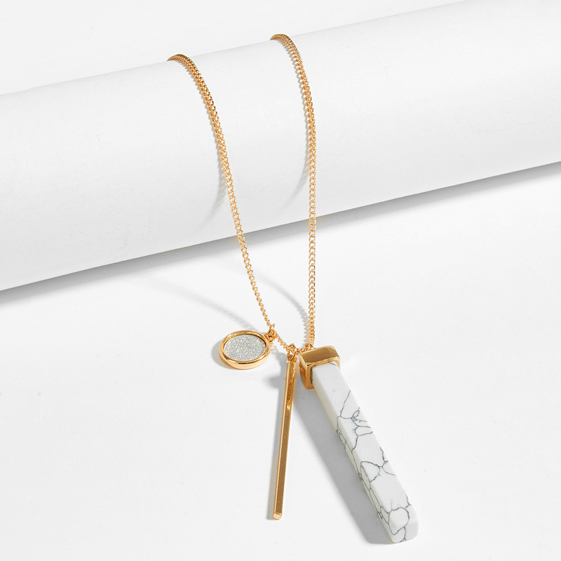 

Marble Pattern Bar Pendant Necklace, Gold