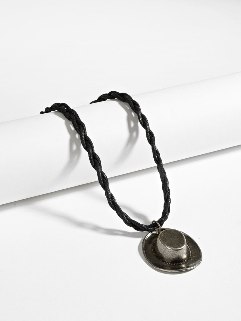 

Men Metal Hat Pendant Necklace, Black