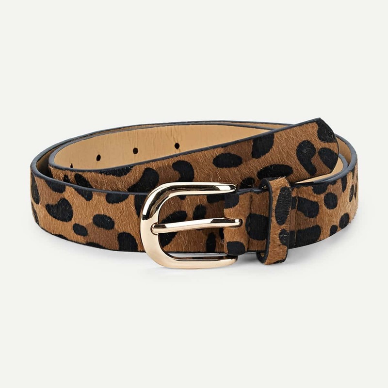 

Buckle Design Leopard PU Belt, Brown