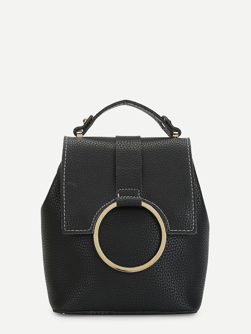 

O-Ring Detail Flap Backpack, Black