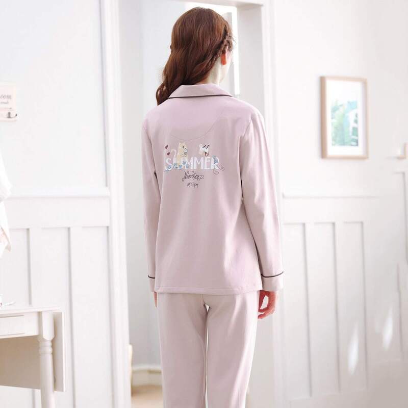 

Cat Print Button Up Pajama Set, Pink
