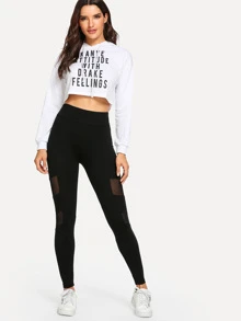 SHEIN Mesh Contrast Leggings - Black - View 4
