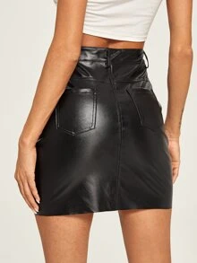 SHEIN Faux Leather Bodycon Skirt - Black - View 2