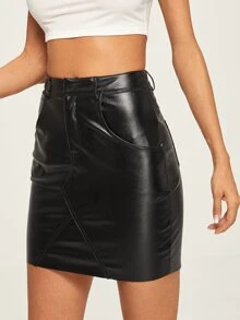 SHEIN Faux Leather Bodycon Skirt - Black - View 4
