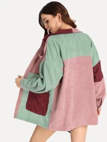 SHEIN 拼接前口袋燈芯絨外套 - 彩色 - 查看 2