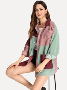 SHEIN 拼接前口袋燈芯絨外套 - 彩色 - 查看 1