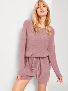 Drawstring Waist Solid Knit Jumpsuit