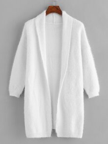 Shawl Collar Open Front Fuzzy Cardigan