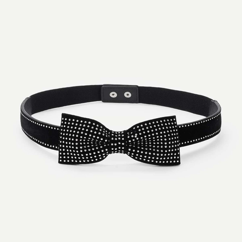 

Bow Decorated Skinny Belt, Black