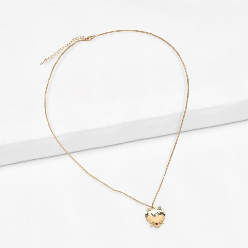 

Rhinestone Detail Heart Pendant Necklace, Gold