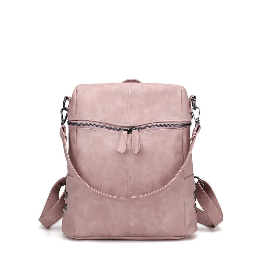 

Zipper Front PU Backpack With Convertible Strap, Pink