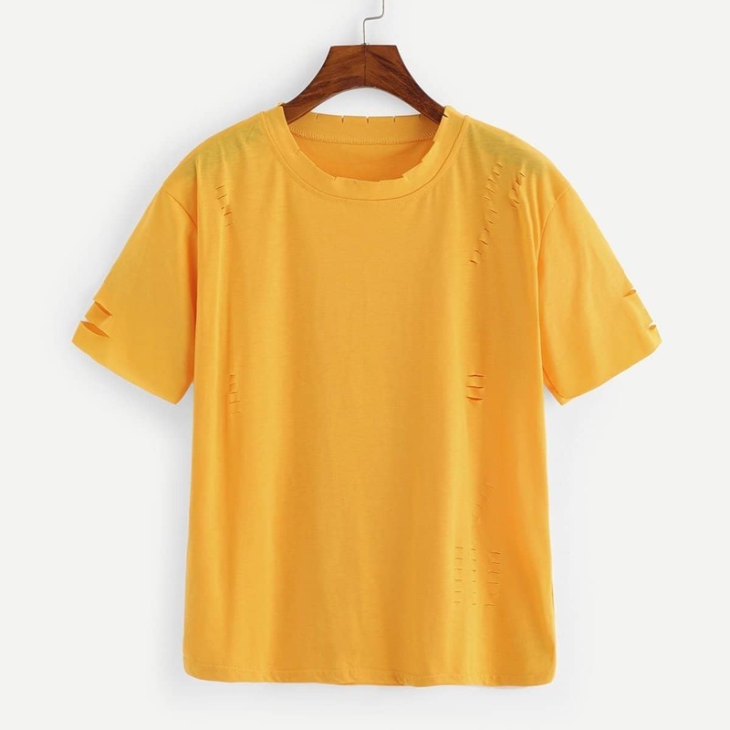 

Yellow Ripped Short Sleeve T-shirt