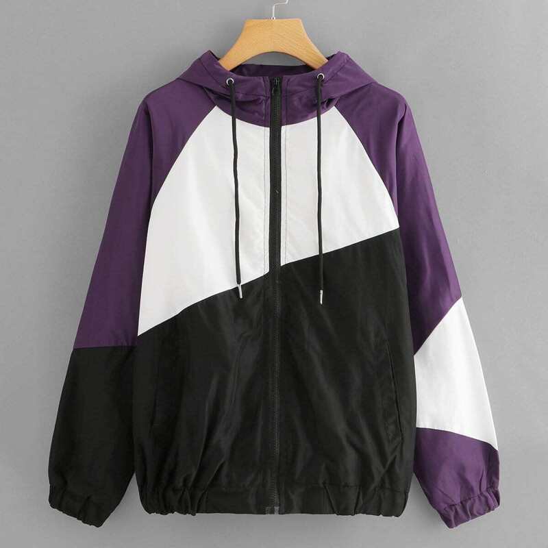 

Color Block Drawstring Hooded Jacket, Multicolor