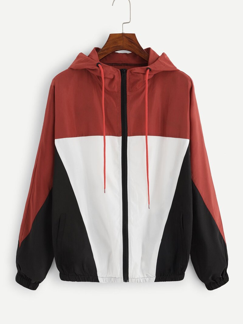 

Color Block Drawstring Hooded Jacket, Multicolor