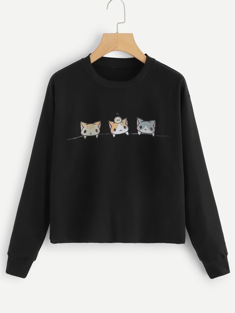 

Cat Print Sweatshirt, Black