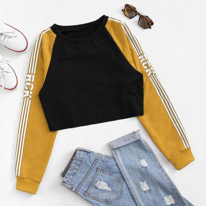 

Striped Side Raglan Sleeve Crop Sweatshirt, Multicolor