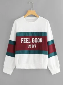Slogan Graphic Color Block Sweatshirt - Multicolor - View 1