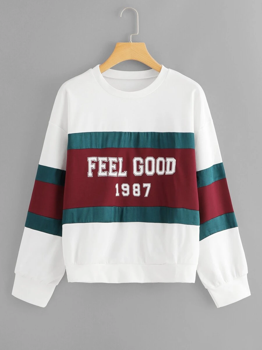 Slogan Graphic Color Block Sweatshirt - Multicolor - View 1