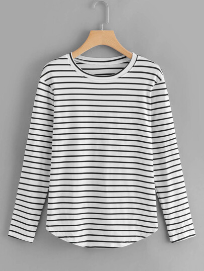 White Elbow Patch Striped T-shirt
