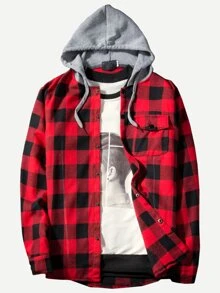 Manfinity Men Buffalo Plaid Hooded Shirt - Red - View 1