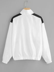 SHEIN 前拉鏈字母印花夾克 - 白色 - 查看 2