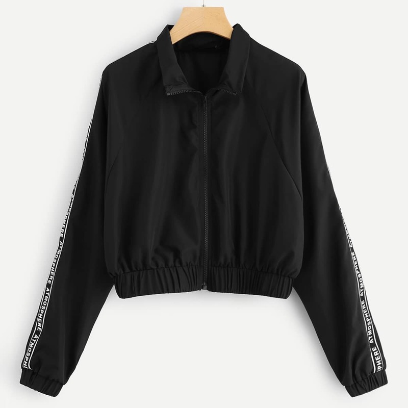 

Zip Front Letter Print Jacket, Black