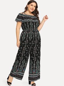 Plus Ruffle Detail Floral Wide Leg Cami Jumpsuit