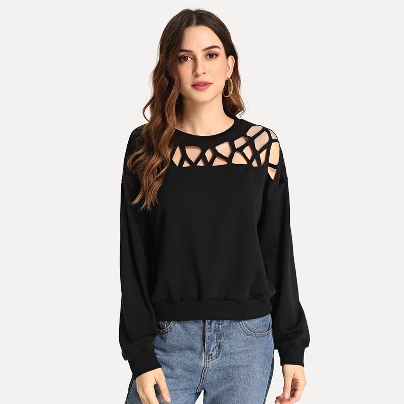 

Drop Shoulder Cutout Sweatshirt, Black