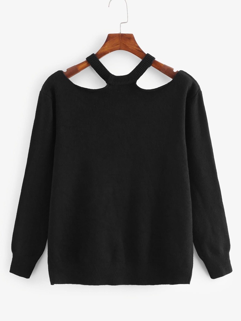 

Cold Shoulder Solid Sweater, Black