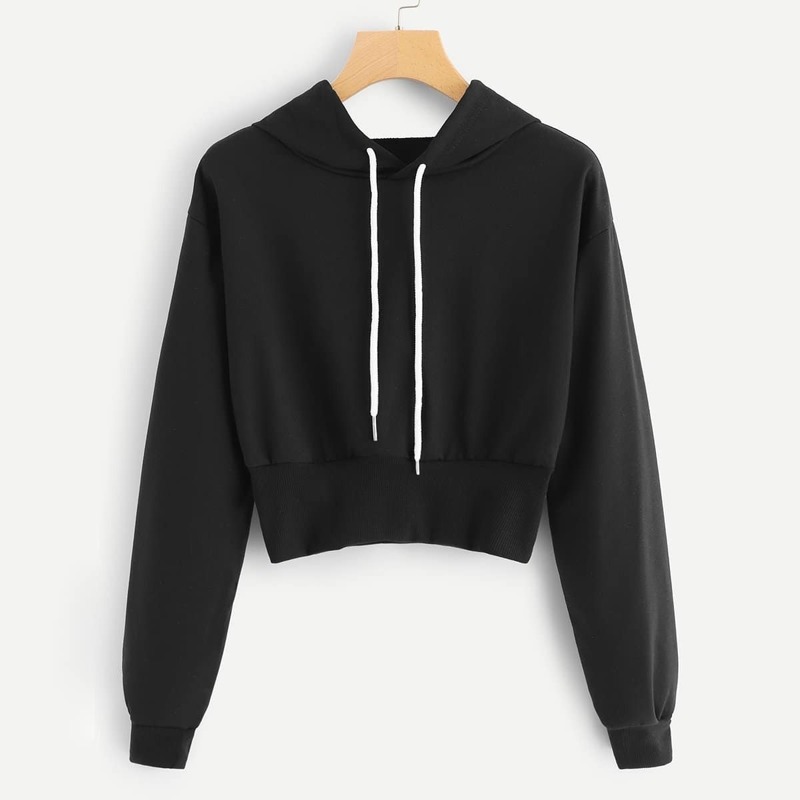 

Solid Drawstring Hoodie, Black