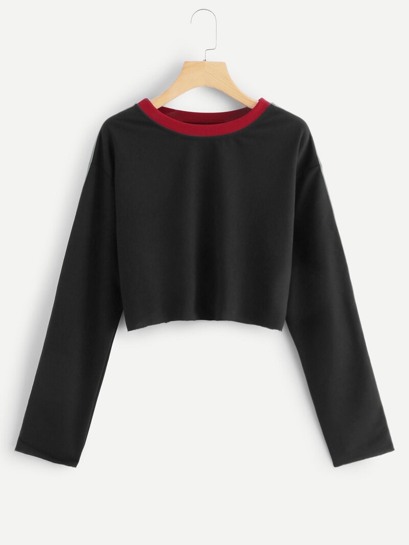 

Stripe Tape Drop Shoulder Pullover, Black