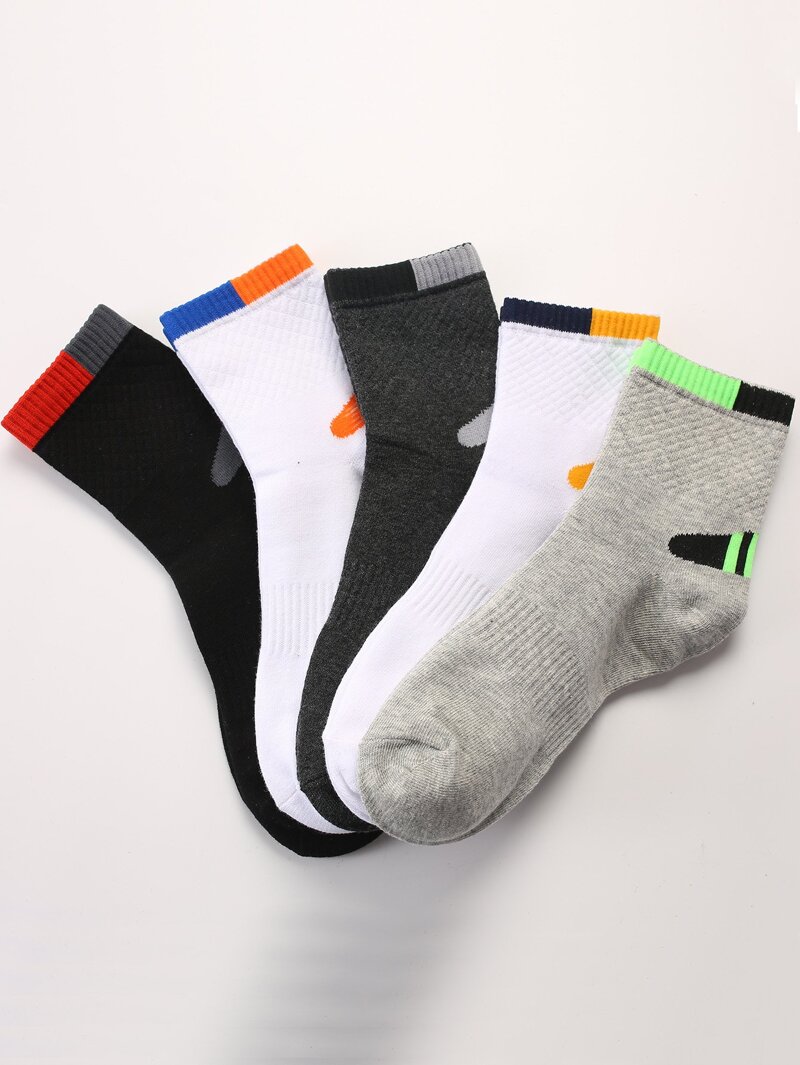 

Men Contrast Hem Socks 5pairs, Multicolor