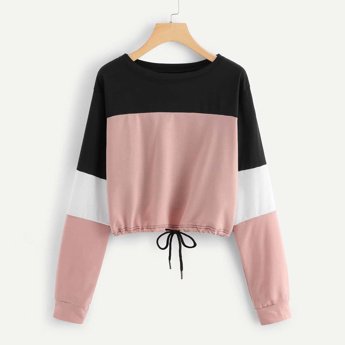 

Drawstring Hem Color Block Sweatshirt, Multicolor