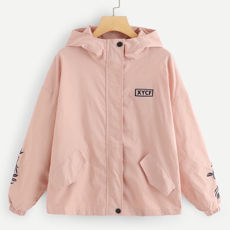 

Floral Embroidery Pocket Front Jacket, Pink