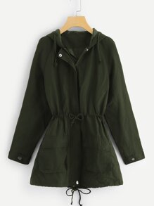 Drawstring Zip Front Hooded Outwear