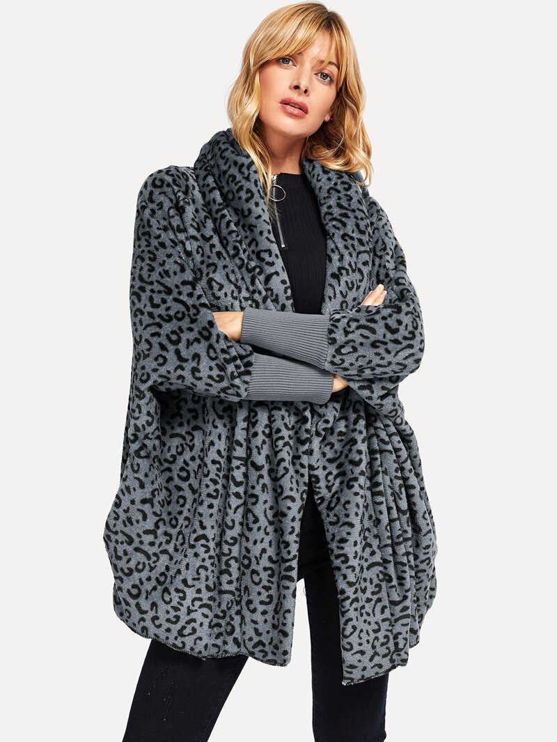

Leopard Print Hooded Coat, Brown
