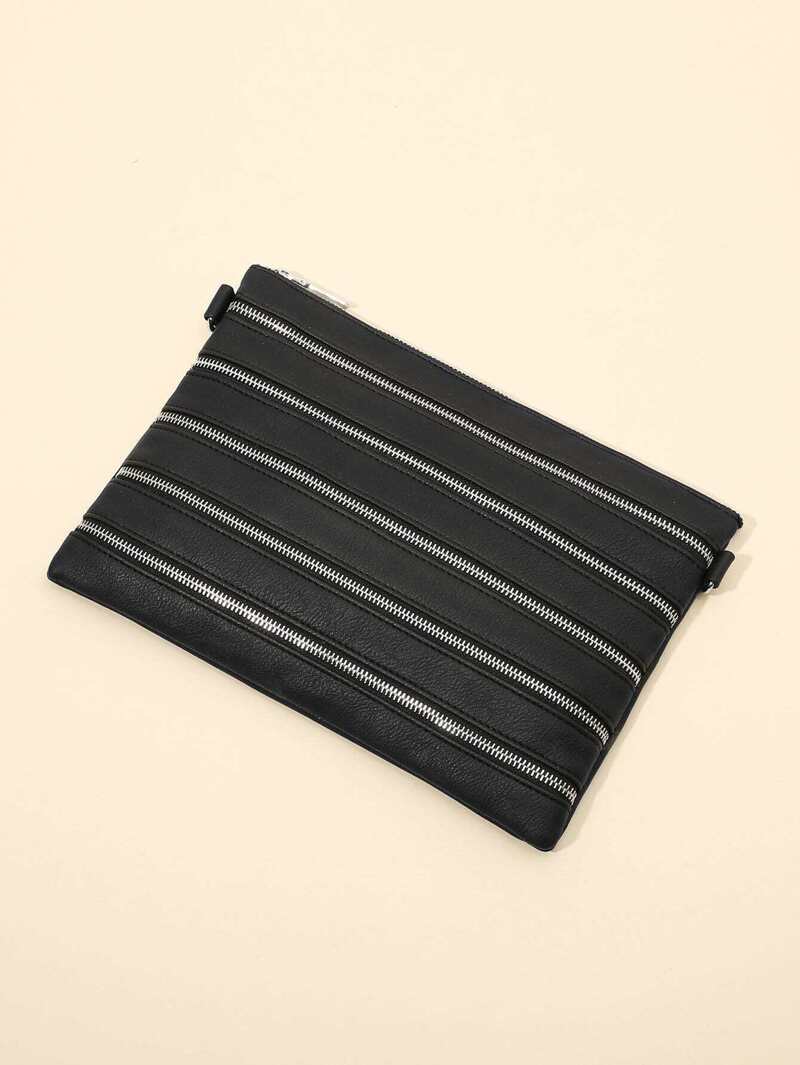 

Zipper Design PU Clutch Bag, Black
