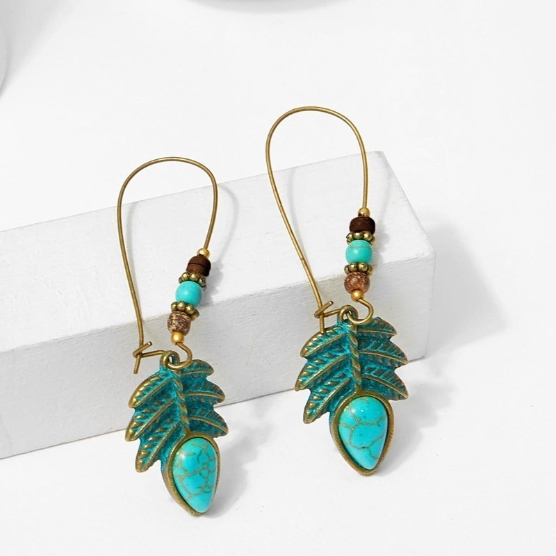 

Turquoise Decorated Drop Earrings 1pair, Blue