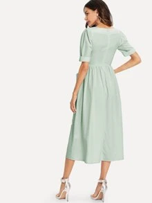SHEIN Button Through Pocket Patched Midi Dress - Mint Green - View 2